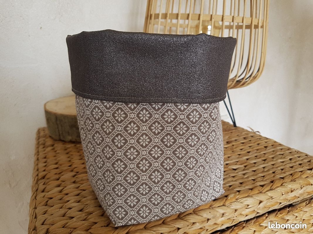 Panier de rangement vide-poche en tissu jacquard intérieur jean enduit pailleté (image 2)