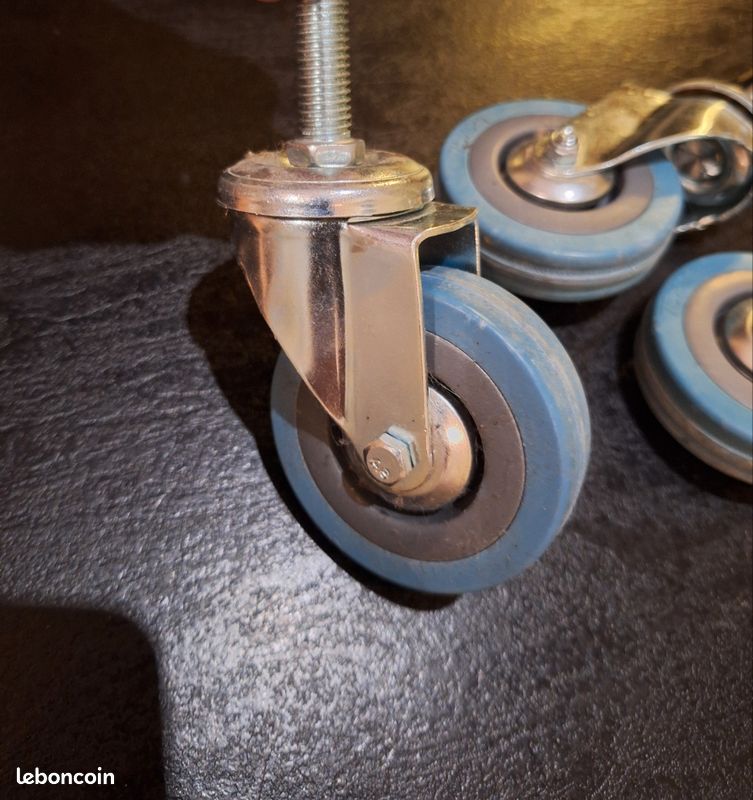 Lot De 4 Roulettes Pivotantes 75mm M10 - Pour Meubles Lourds, En Acier, Filetées, Neuves