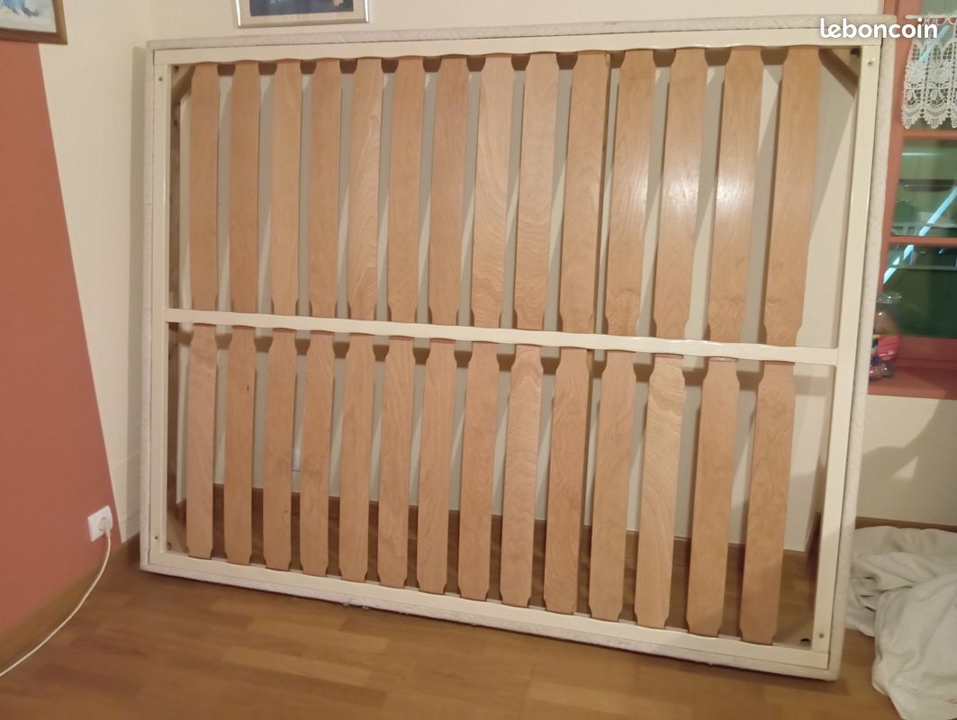 Sommier à lattes en 160 par 200 cm, hauteur 14 cm, avec pieds (image 1)