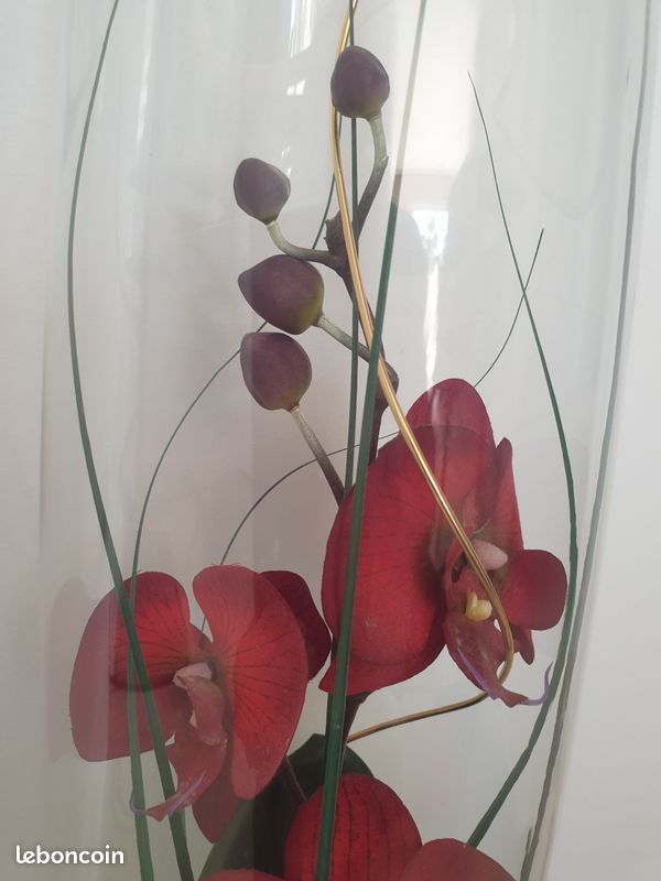 Vase décoratif cylindrique haut. 55 cm avec orchidée rouge (image 2)