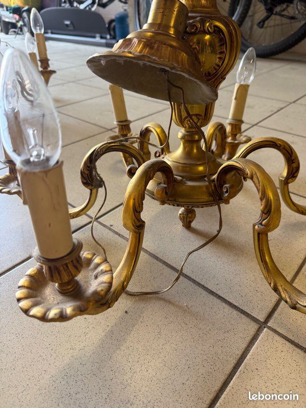 Grand lustre ancien style Louis XV – 6 branches – Bronze/Laiton doré (image 4)
