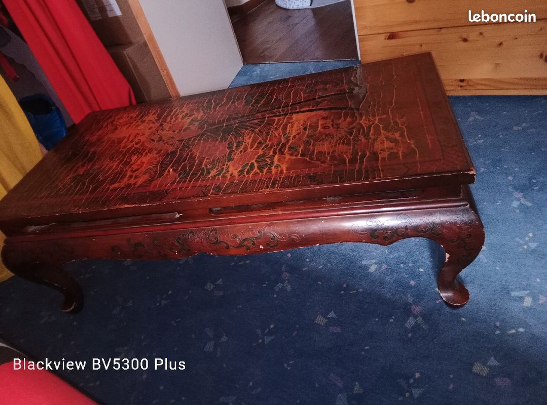 Table basse asiatique chinoise bois laqué rouge (image 1)