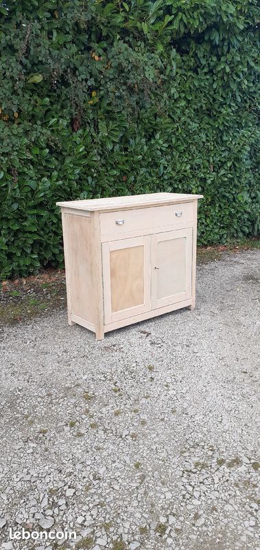 Buffet parisien 1 tiroir 2 portes hêtre massif bois brut (image 1)