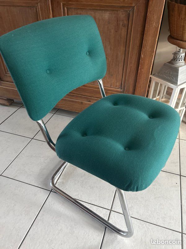 Chaise, vintage, tissu et aluminium (image 2)