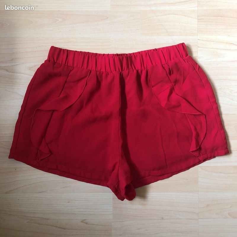 Short fluide rouge à volants femme Taille 36 Neuf (image 1)