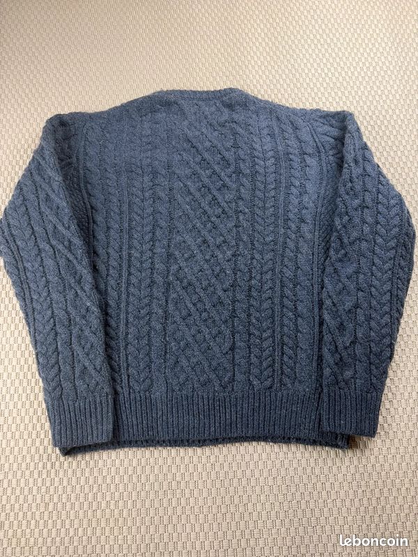 Pull aran 100% laine Joseph Turner col rond homme M Bleu, Gris 90s Vintage AR0262 #AR0262 (image 4)