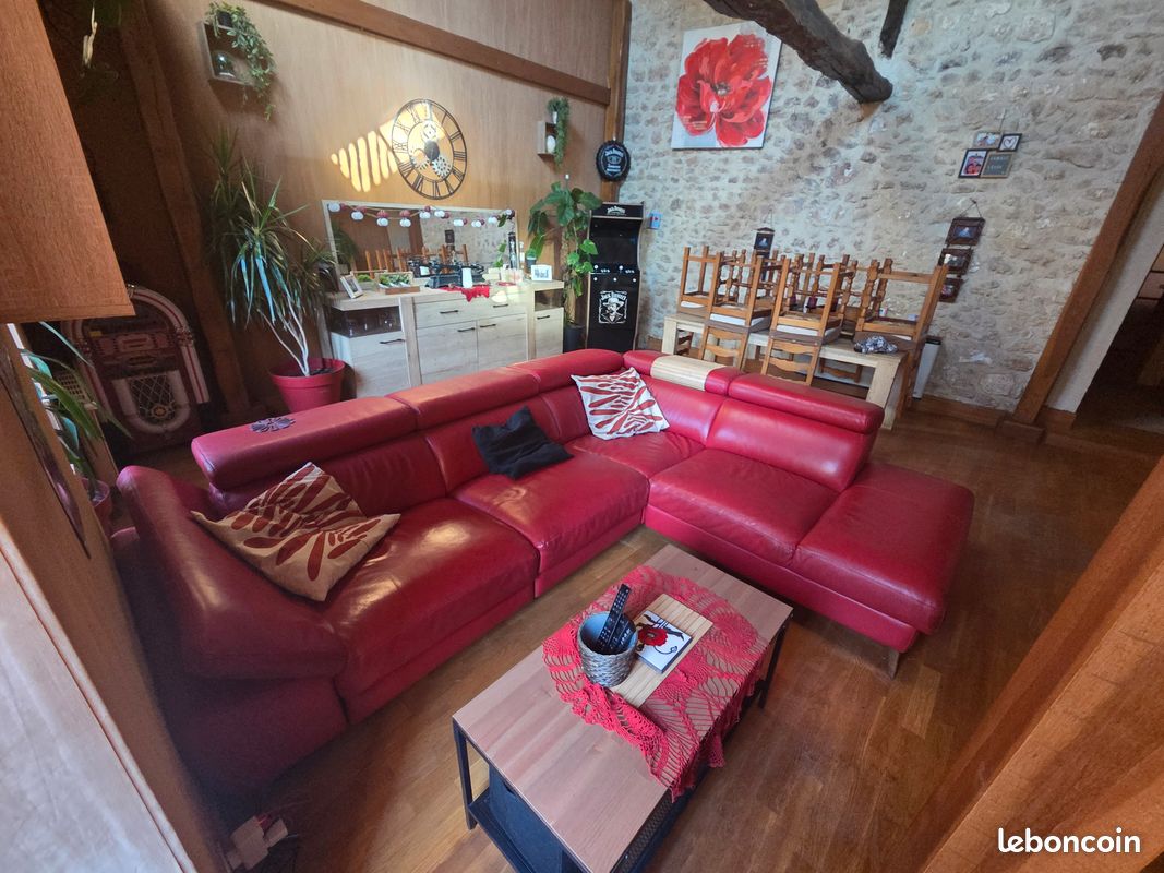 Canape d'angle cuir rouge relax (image 1)