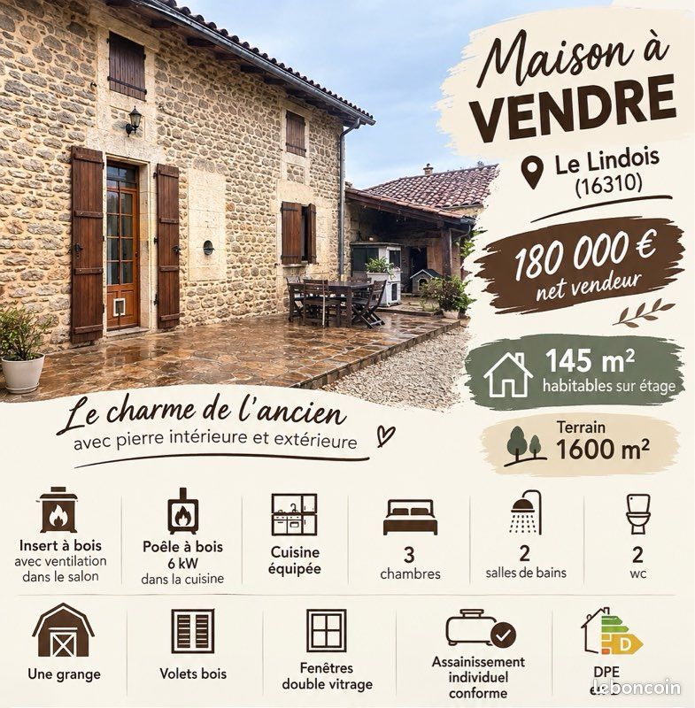 Maison 4 pièces 145 m² · au Lindois · 145 m² · 180 000 €