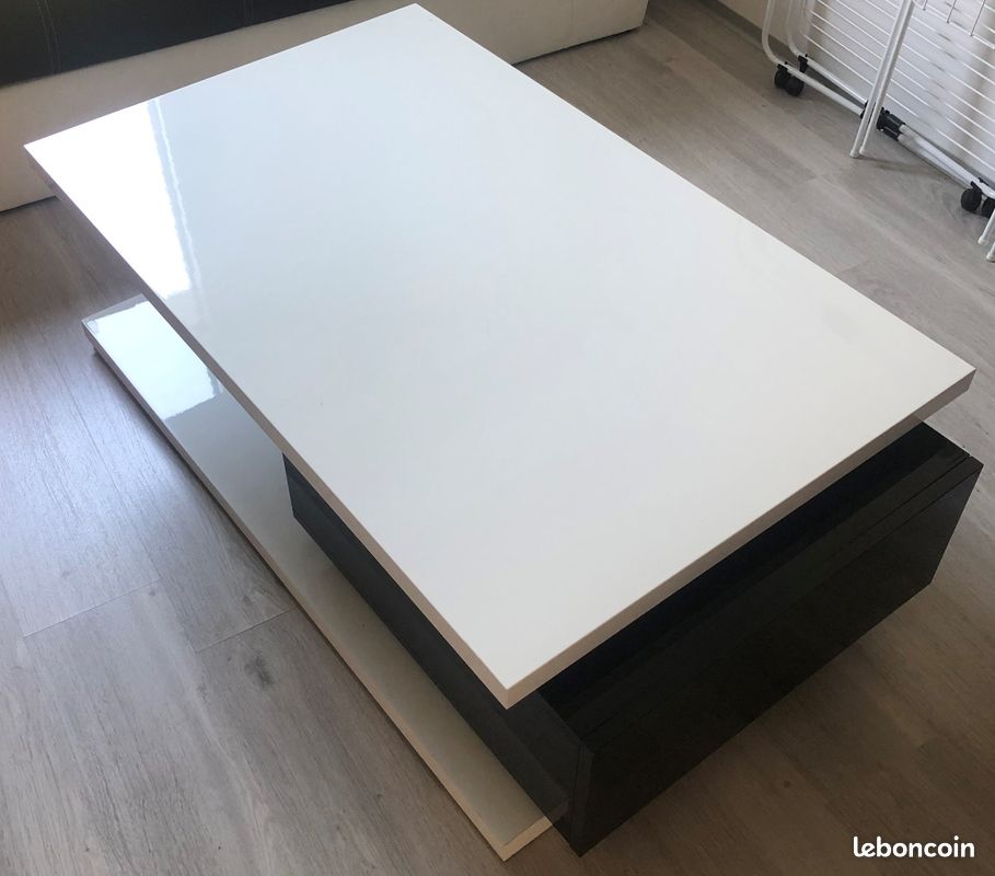 Table basse blanc laqué/noir (image 1)