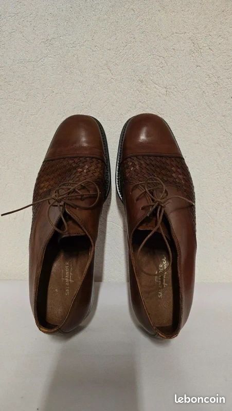 Salamandre France vintage richelieu derbies derby oxford mocassins en cuir tressé marron 43 /44 (image 12)