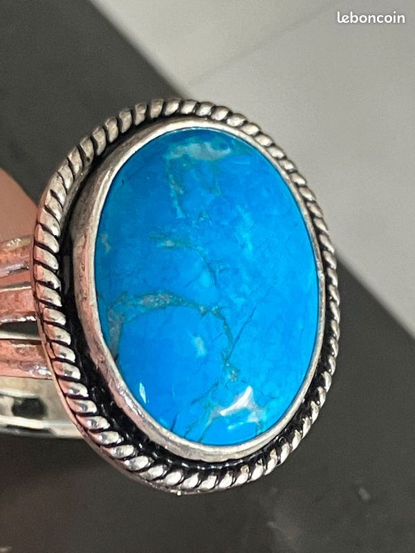 Bague Ancienne En Argent Avec Turquoise - Modèle F798 Occasion