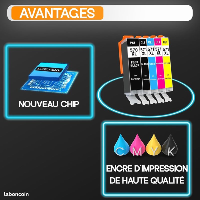 Cartouches d'imprimantes Lot de 11 cartouches d'encre XL- Supply Guy compatibles avec Canon PGI-570 et CLI-571 pour imprimantes Pixma MG5700, MG5750, MG5751, MG5752, MG5753, MG6800, MG6850, MG6851 etc (image 2)