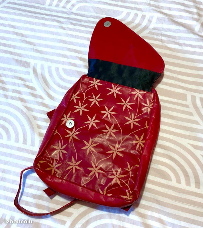 Petit Sac à dos cuir rouge et beige (image 7)