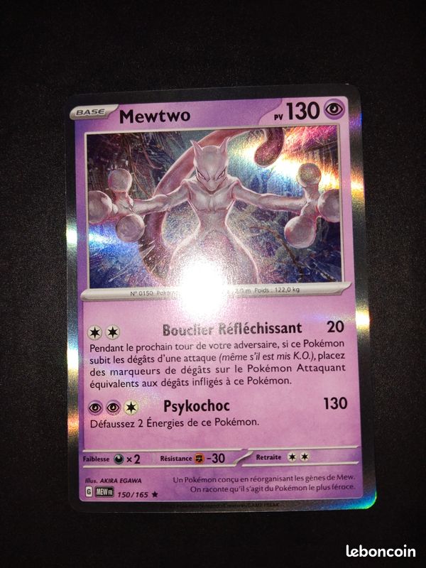 Carte Pokémon Mewtwo – MEW 150/151 – Allemand – Holo – Avec Protection Expédition – Unique – Idéal Collection Ou Cadeau