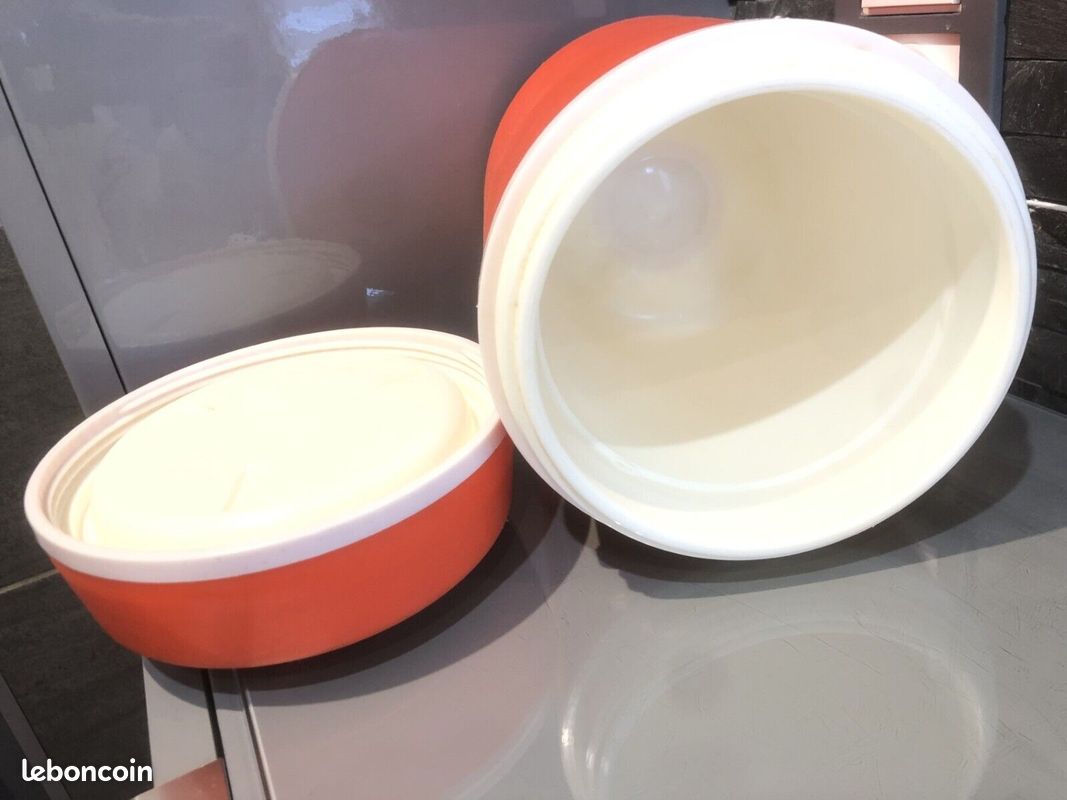 ANCIENNE HUCHE, BOÎTE à pain orange, en fer vintage déco années 1960