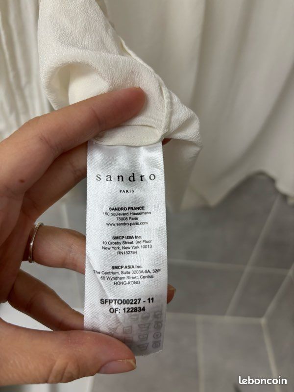 Haut Sandro En Soie 100% - Taille M, Couleur Blanc, Occasion Très Bon état
