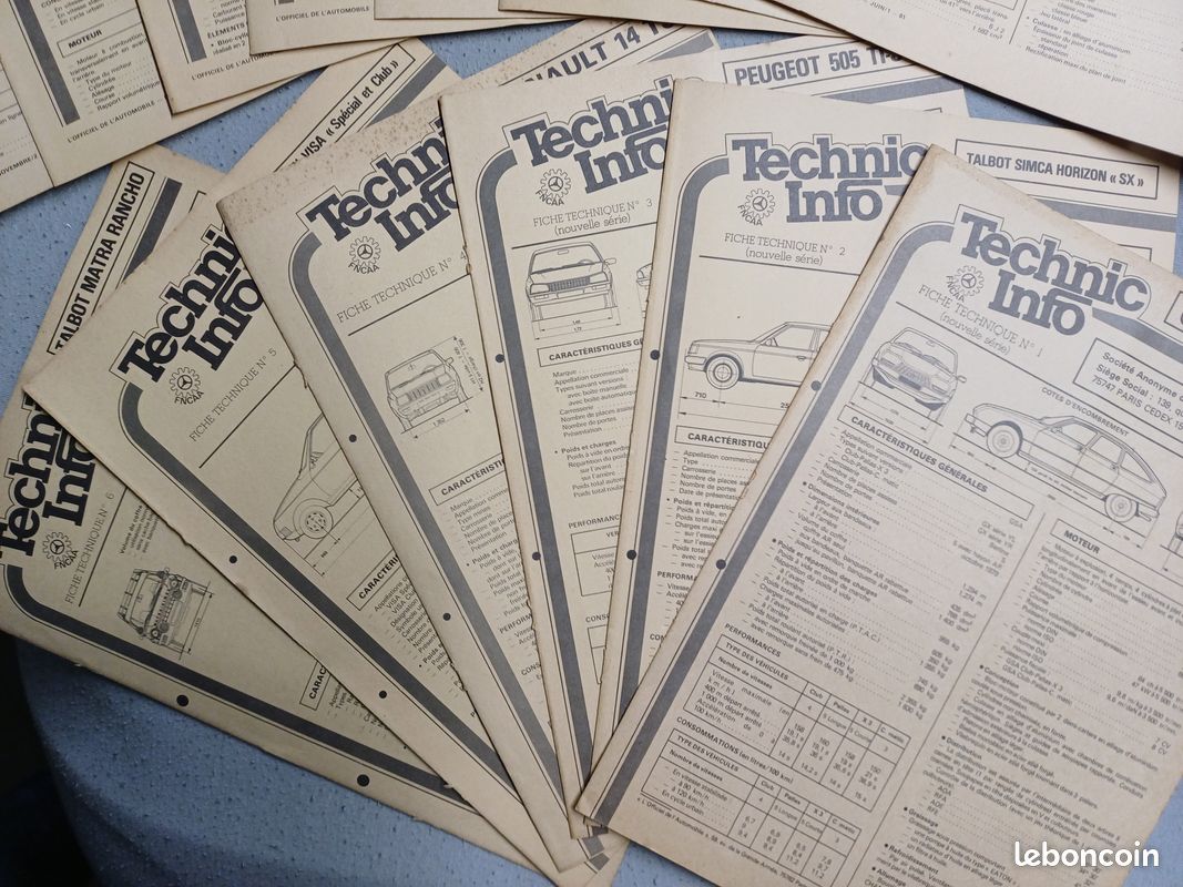 Fiche technic info voiture Francaise annee 70 - 90 (image 1)