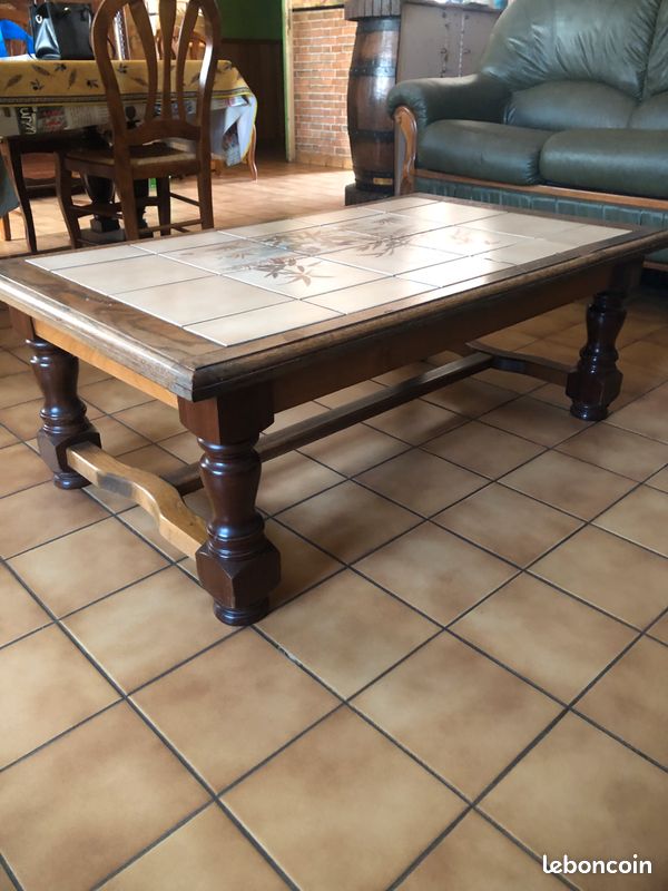 Table de salle à manger année 90 en bois massif et carrelage (image 2)