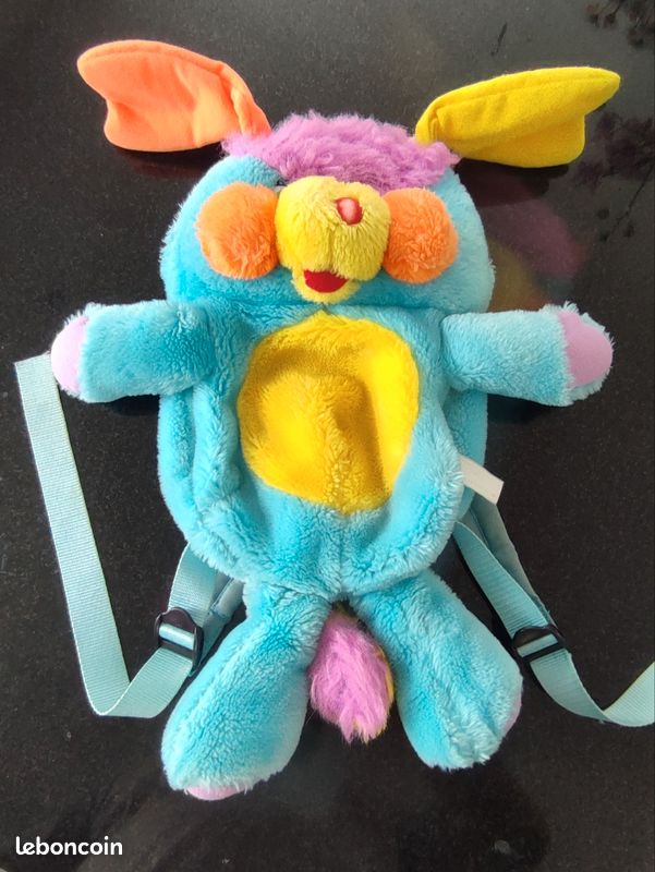 Rare peluche sac à dos popples rose bleu biberon