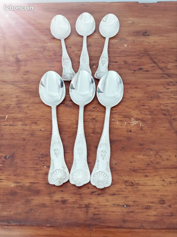 Lot de 6 cuillères à soupe anciennes en métal argenté – Style Violon à Coquille – 20 cm (image 1)