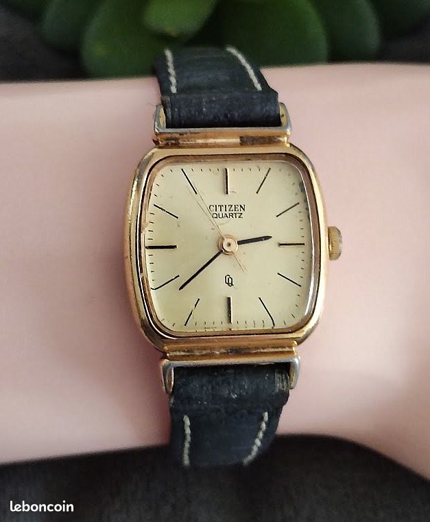 Montre Citizen Vintage Femme Quartz Dorée - Montre Carrée Bracelet Acier 16 Mm Fonctionne