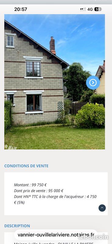 Maison 5 pièces 83 m² · à Ouville-la-Rivière · 83 m² · 99 750 €