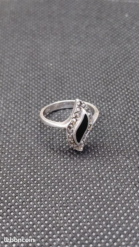 Bague Vintage Imposante En Argent Massif 925 Et Marcassite - Taille 59 - Occasion état TBE