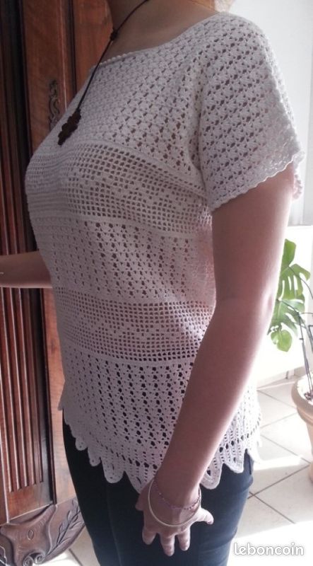 Superbe débardeur BLANC réalisé au crochet T.40/42 _modèle UNIQUE (image 3)