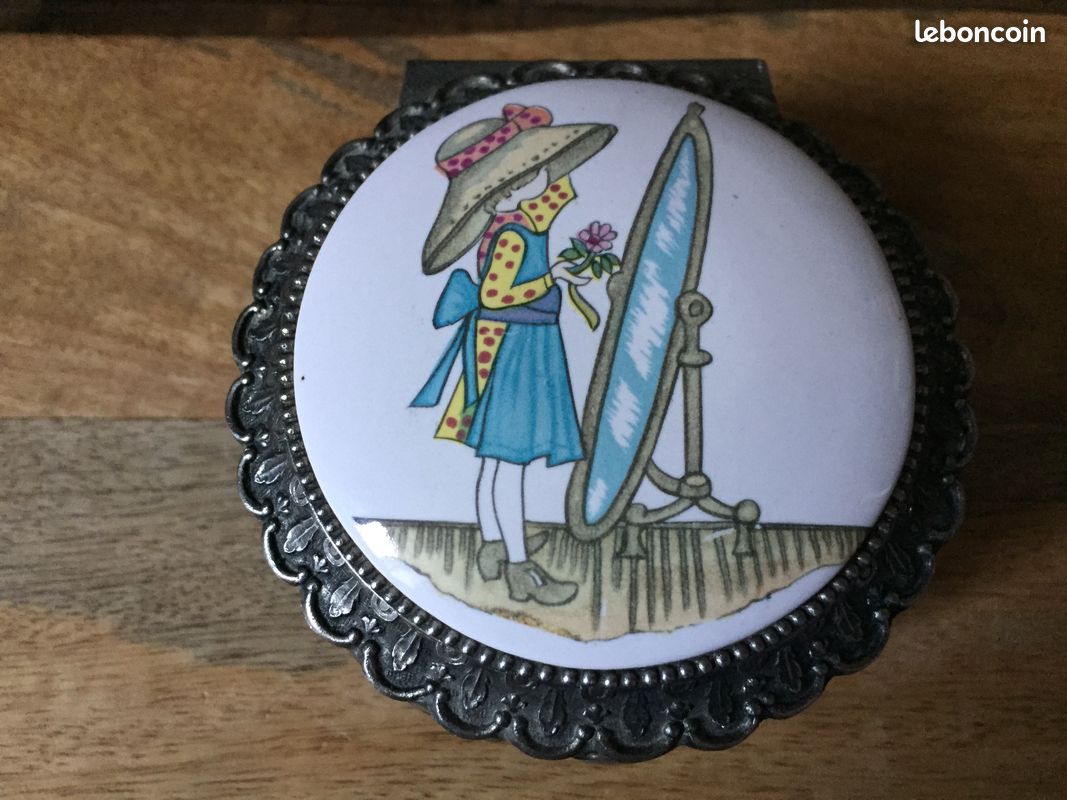Boîte à Bijoux Vintage Pat.P Japon - Métal Argenté Et Porcelaine - Très Bon état