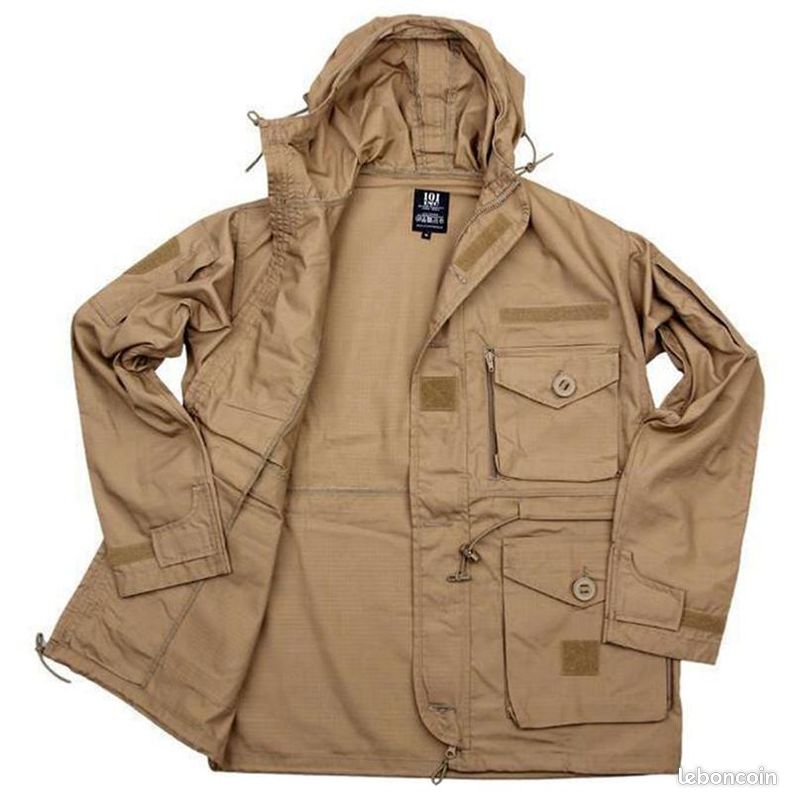 Parka smock / veste legere ripstop impermeable avec capuche 101 inc - coyote (image 2)