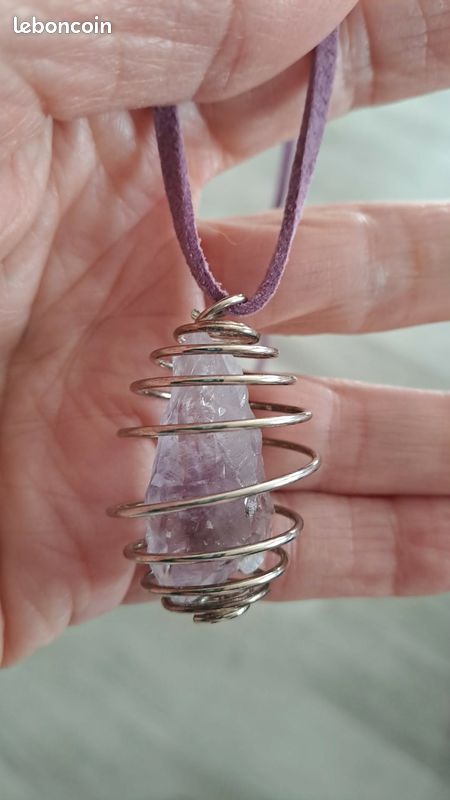 Pendentif En Améthyste Brute - Option Cordon 50cm Ou Chaîne Inox 55cm - Vente à L'unité