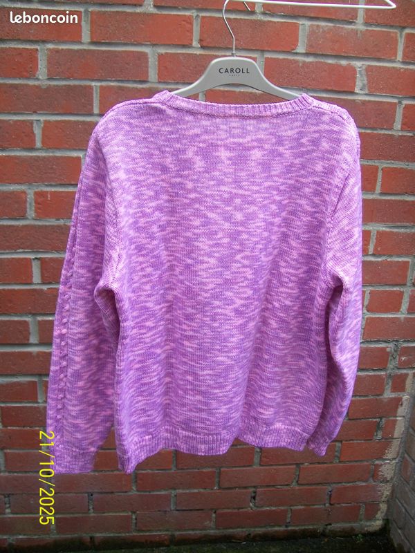 Pull Dame Rose Chiné T 44/46 Torsades Manches et Devant (image 3)