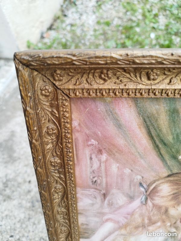 Tableau papier peint encadrement doré très ancien (image 3)