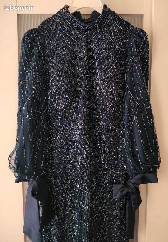 Robe soirée perles bleu marine 42 (image 2)