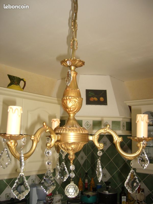 Lustre 3 lampes bronze et pampilles (image 2)