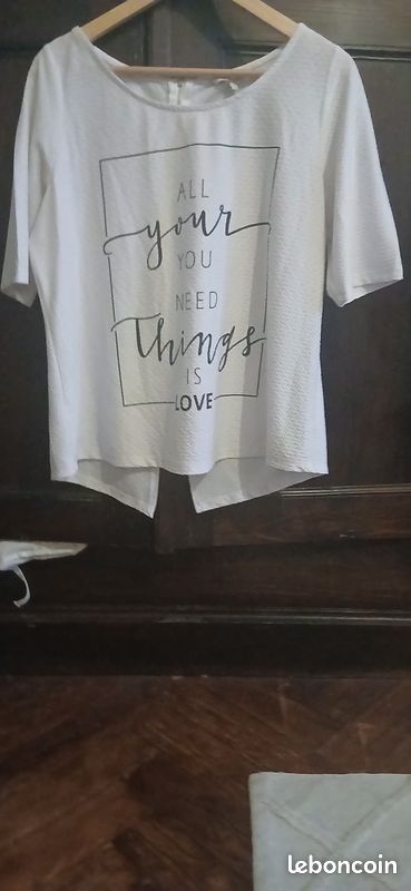 Tee-shirt blanc avec inscription taille L marque MSMode (image 3)