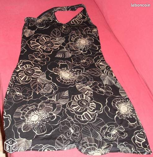 Robe noir motifs beige dos nu t m (image 1)
