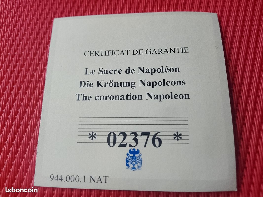 Médaille Le Sacre De Napoléon - Monnaie De Paris 2014 - Cuivre Doré - 70mm 110g