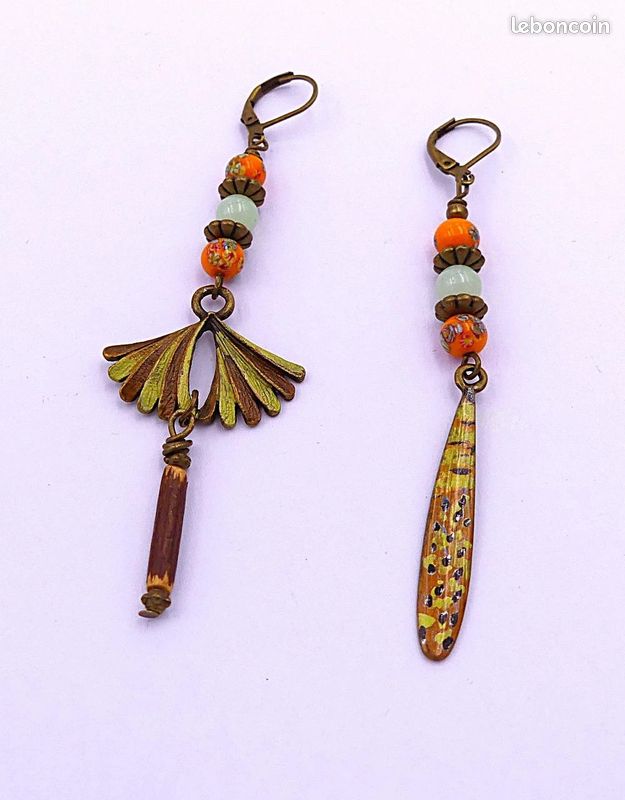 Boucles d'oreilles dissociées, asymétriques, rustiques (image 3)