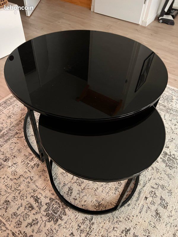 Table basse verre noir 2 parties Abel Double Gigogne (image 1)