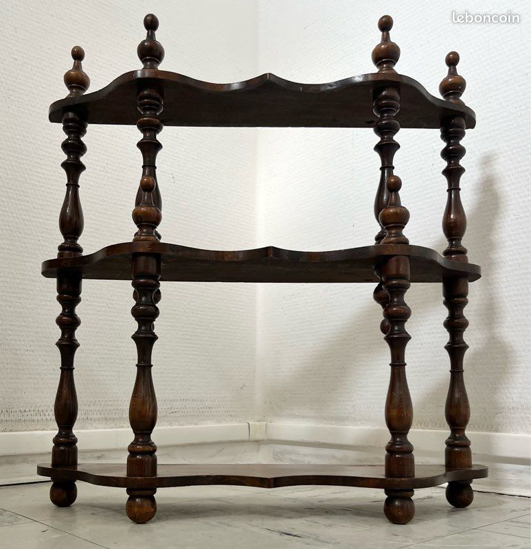 Étagère ancienne/bibliothèque murale/présentoir à 3 étages/mini étagère sur pied de style Napoléon III, en bois massif, vintage et tendance (image 9)