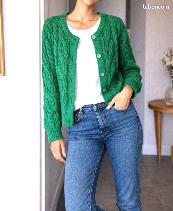 Gilet Birgini Vert Taille L – Fermeture Lacée – Coton – Vintage – Très Bon état