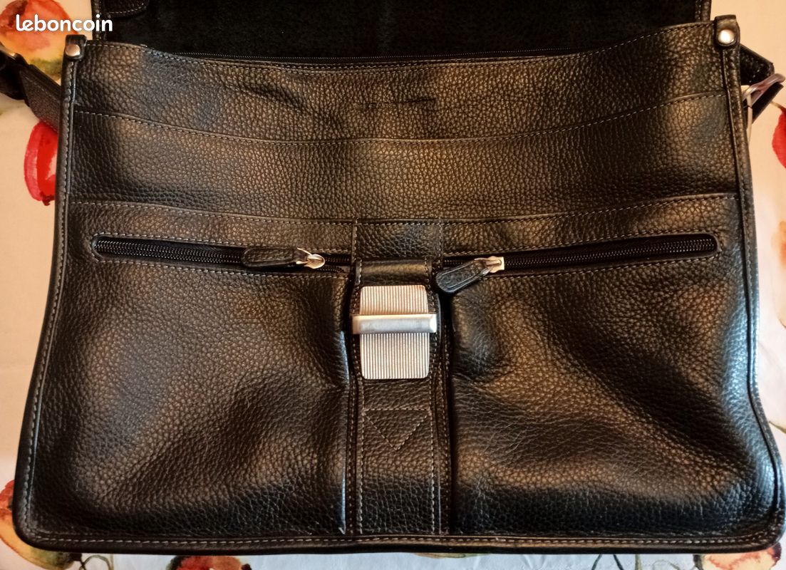 Superbe cartable en cuir de vachette grainé noir Gérard Hénon - DACT02 (image 3)
