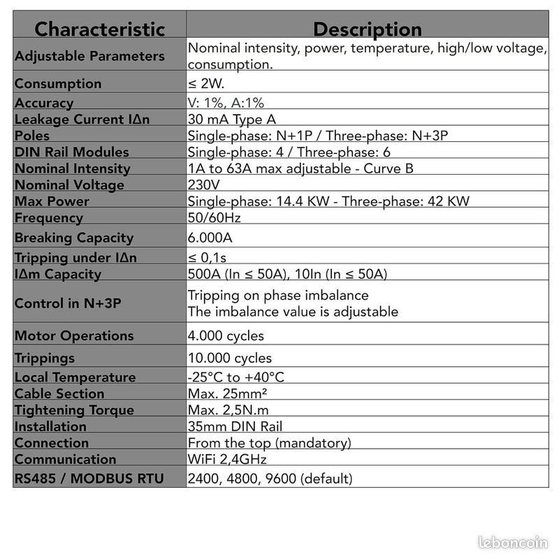 Disjoncteur monophasé différentiel 30mA type A connecté WIFI Tuya "Smart RCBO" - Disjonctions : Courant de Fuite, Surintensité, Surtempérature, Surpuissance, Sous/Surtension - Alexa - Enregistrement (image 3)