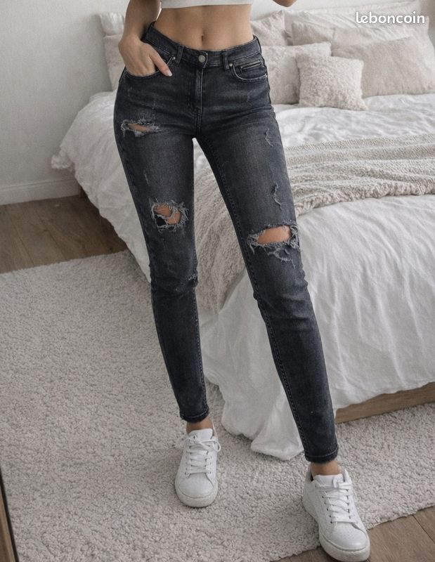 Jeans Skinny Zara Trafaluc Gris - Modèle Jeggings, Taille 36, Occasion En Très Bon état