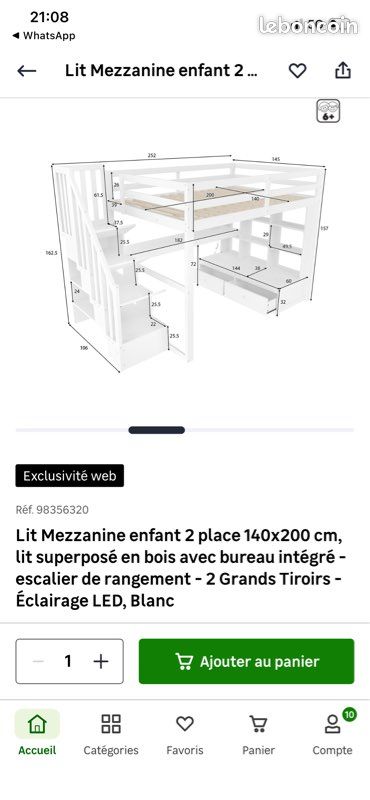 Lit mezzanine 140x200 neuf (image 4)