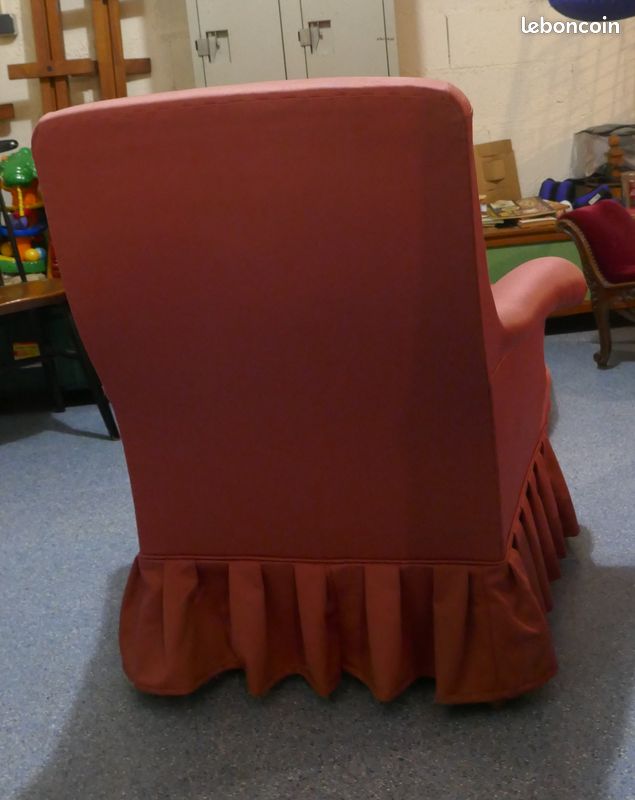 Fauteuil tapissé en tissu satiné rose belle qualité ancien (image 5)