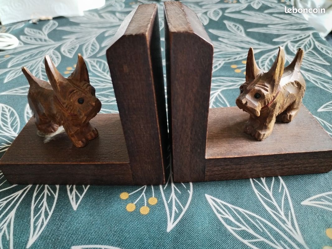 Serre-livres vintage bois 2 chiens Scottie Terrier (image 1)