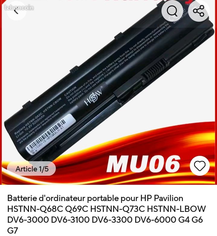 Batería para portátil HP Pavilion Mu06, color de la batería: negro
