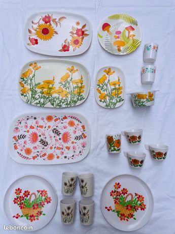4 BOLS A OREILLE EMILE HENRY FRANCE Gres Vintage Soupe Ancien Plat Art